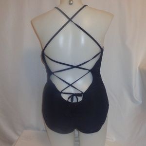 Swimsuit 1X 3X Black Embroidered Strappy Back Boho